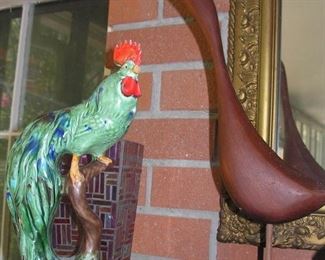 MCM Wooden Bird and Pottery Bird