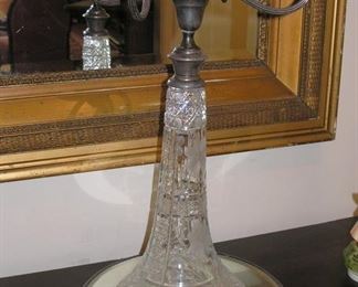 Cutglass Antique Candelabra, Mirrored Tray