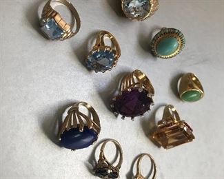 All 14k, lapis, Jade, aquamarine, citrine, Turquoise...You get the idea.