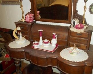 Antique roll top jewelry box dresser and ball & claw piano stool