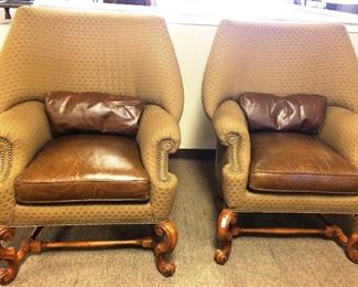 2 leather and cloth accent chairs