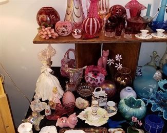 Cranberry, Ruby, and other glass. Florence Original figure, Fenton and more