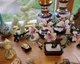 Oriental items including cloisonne vases