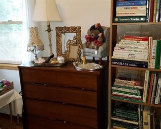 Mid Century dresser, lamps, frames and lots of books