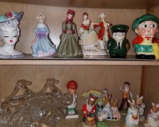 Assorted figurines, Royal Doulton Bunnykins, Pair of glass bookends