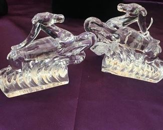 Signed Steuben Gazelle Bookends (one with chip off base)
