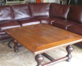 LEATHER SOFA         CARVED COFFEE TABLE