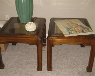 Pair of end tables with glass inserts