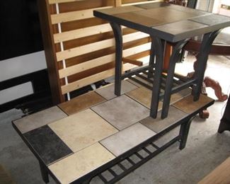 coffee table and end table-metal bases with tile tops