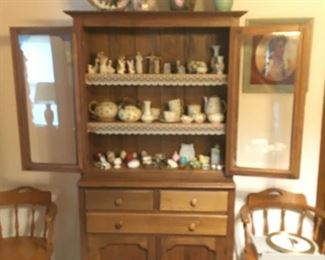 antique cabinet, Belleek china, misc collector items