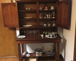 antique hutch, antique German stemware, Hummells