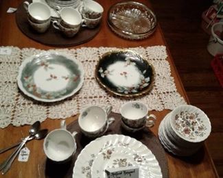 dishes and drop leaf table w/4 chairs and 2 leaves
