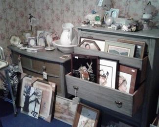 dresser and chest of drawers, artwork