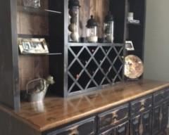 Available for PreSale---$1600.00                                                   Wrought Iron & Rustic Wood Side Board/Down Lights/Wine Rack/Glass Shelves/Great Storage                                                                     