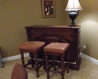 Small 2 Seater Bar with Brass Rail and Great Storage. Includes 2 Stools