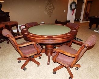 Available for Presale---$1975.00                                  
                 Signed Mikhail Darafeev "Algonquin" Classic 54" Poker/Game/DR/Kitchen Table. Perfect size for smaller spaces. Comes with 4 Adjustable "classic" game chairs on rollers. Poker table will seat 8 player&nbsp; &nbsp; &nbsp; positions.Game top flips over to reveal solid top game table or Kitchen/DR table (Original Price over $7000)