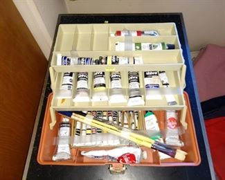 2nd Bedroom Left:  Cabinet, Oil Paint Case w/Oil Paint & Brushes & Oil Pallet Knives