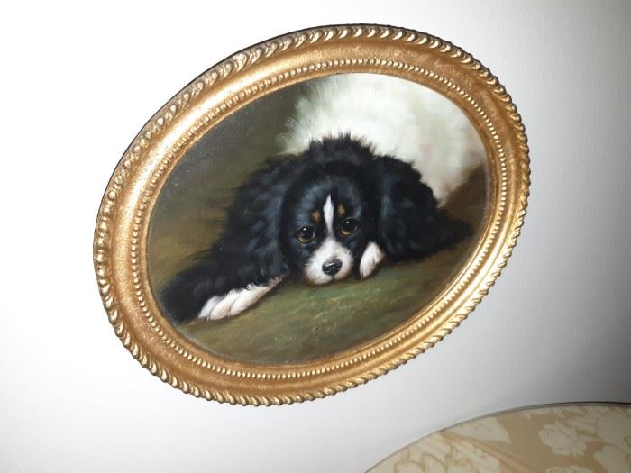 Antique oil painting of dog