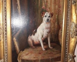 Many oil paintings of dogs and other animals, birds etc.