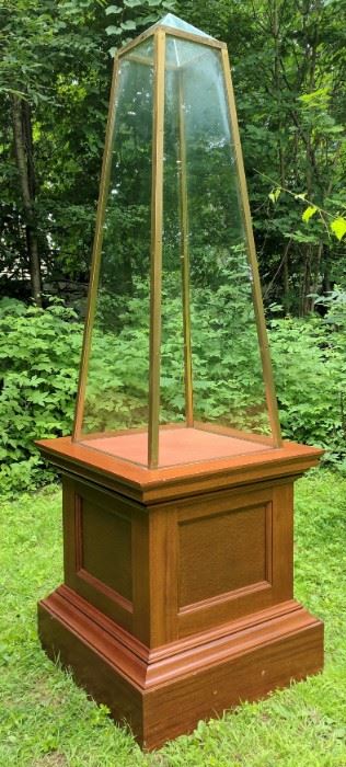 1 of 3 Wooden and Glass Architectural Obelisk Showcase De-accessioned from Skidmore College Obelisk Display Case from Skidmore College. Proceeds to benefit a Saratoga High School scholarship (Base) 32" tall x 30 1/4" long x 30 1/4" wide (glass case) 60" tall x 22" wide x 22" long @ bottom. Stands 92" tall assembled