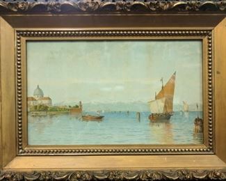Boats on the Water in Venice print (frame) 15 1/8" tall x 21 3/8" long