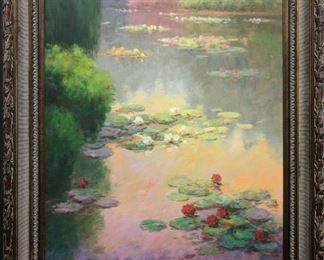 H. Dupree Sunset Lilies Oil Painting 46 7/8" long x 59" tall (frame) 36" long x 48" tall (canvas)
