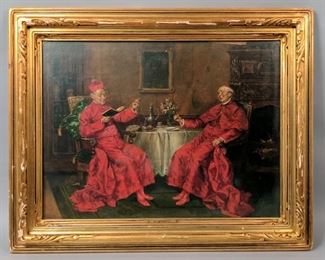 Two Signori Having Tea. (frame) 23 3/4" tall x 29 3/4" long (canvas) 17 1/2" tall x 23 1/2" long