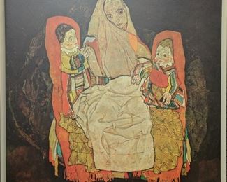 Egon Schiele Mother with Two Children Print. (frame) 35 1/2" long x 34" tall (paper) 33 3/4" long x 32 1/2" tall