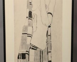 Female Nude Print by Egon Schiele (frame) 40" tall x 20 1/2" long (paper) 36" tall x 19" long