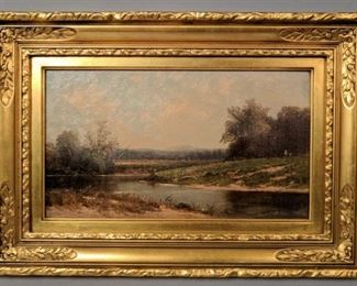 G. Owen 1863 Riverside Painting (frame) 9 3/4" x 14 1/4" (canvas) 5 3/4" x 10 1/4"