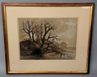 Old Master style watercolor landscape