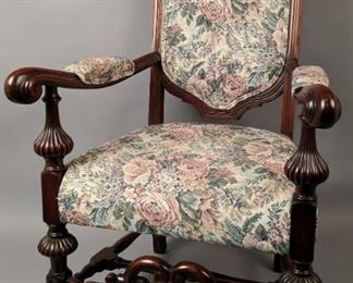 Antique 19c Continental Ornate Carved Walnut Chair