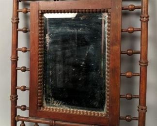 Mirror with Stick and Ball Frame. (frame) 27 1/4" tall x 19 1/4" long (glass) 13 1/4" tall x 9 1/4" long