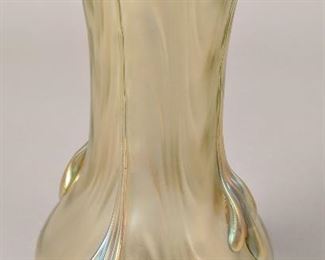 Turn of the century Art Nouveau Art Glass Vase with Applied Ornamentation. 8 1/2" tall x 4 " wide @ widest point. opening is 3 5/8" wide