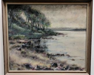 Riverside Shore Painting (frame) 18" long x 15 5/8" tall (sight view) 16 1/8" long x 13 3/4" tall
