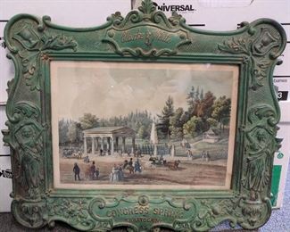 Congress Spring Saratoga Springs Print in original  Cast Iron Framed 21 1/2" long x 18" tall