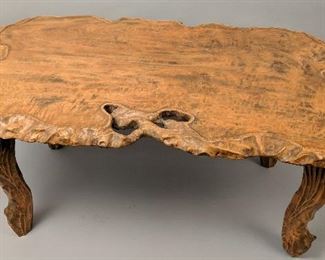 Carved Wood Slab Table 43" long x 18" tall x 26" wide