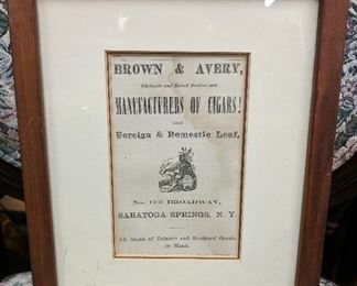 Brown & Avery Manufacturers of Cigars Saratoga Springs Advertisement