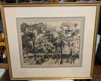 Uncommon large original painting of United States Hotel by Saratoga artist Ray Caulkins. His works rarely come on the market