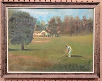 Lucy (Cadou) Kettlewell "Watler Brownson Addresses The Ball" Painting 1978 (frame) 17" long x 13 1/4" tall