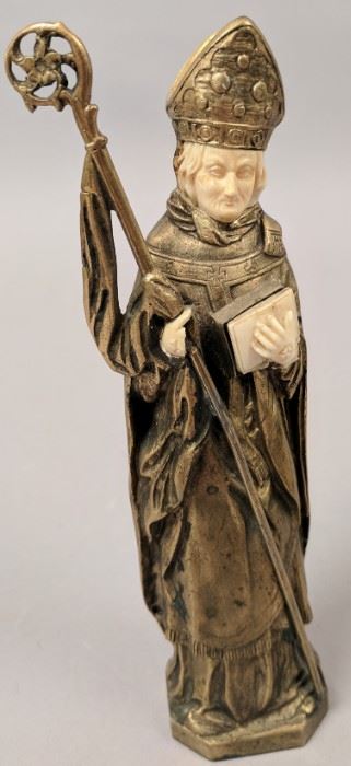 St. Wilfred of York Figurine, 7" tall, Bronze Dore