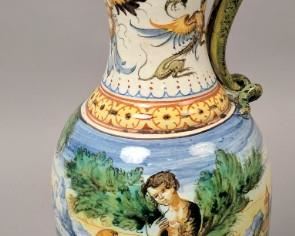 At least 19c Italian Majolica Faience Pottery Pitcher 15 1/2" tall