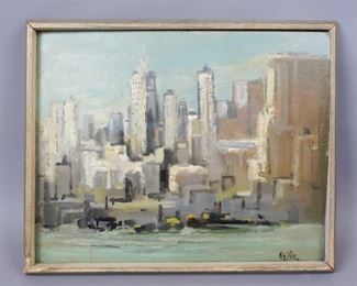 Pelle Signed New York Cityscape Original Oil Painting 21"