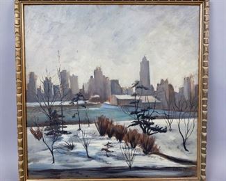 Renee Lahm New York City Skyline Original Oil Painting 25 3/4"