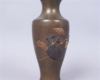 Meiji Japanese Mixed Metal Bronze Vase, 7 1/4"