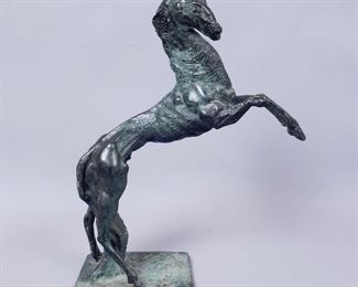 Bronze Rearing Horse Sculpture Unidentified, Nice Quality 17 1/2"