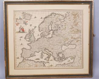 Engraved Map of Europe 1680. 29 3/4" Laid Down