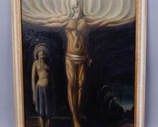 Vito Briano Surreal Jesus Crucifix Painting 1968. 26 3/4"