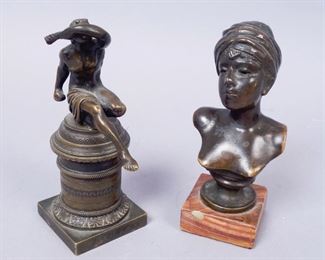 Bronze Sculptures including Manuel Villanes Bust of Woman, 5 1/2" & 5 3/4"
