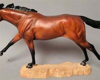 "American Pharoah" Kitty Cantrell Resin Horse, handpainted by Caroline Boydston Figurine, 14 1/2" long with fitted case